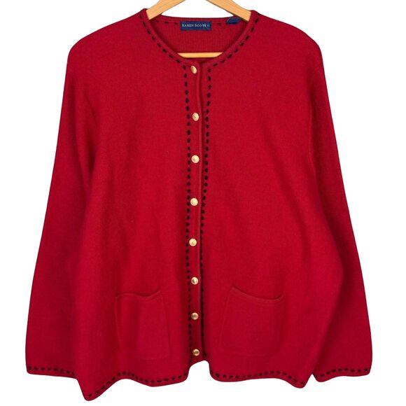 Karen Scott Wool Cardigan Sweater Women’s 3X Red Knit Button Winter Boxy - Picture 1 of 6